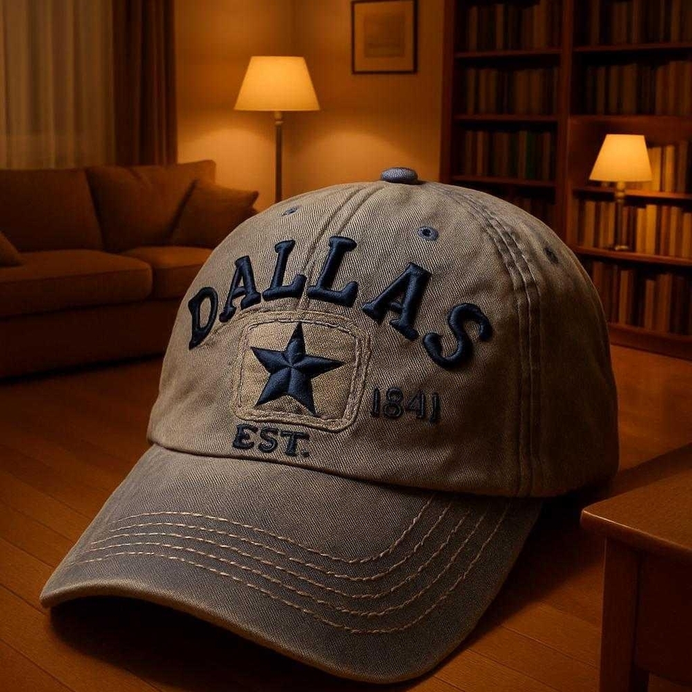 Gray Dallas Cap with Blue Star Embroidery